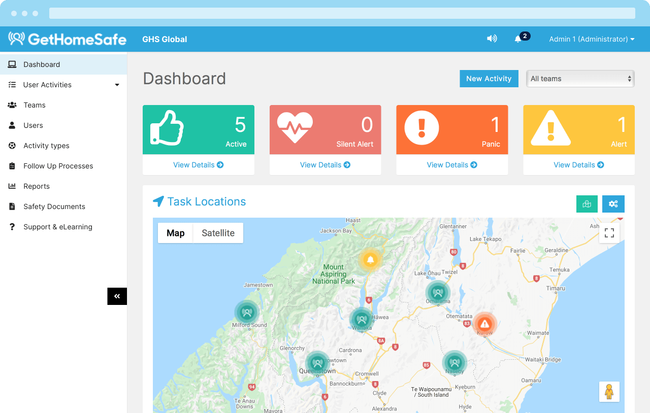 GetHomeSafe Tracking app intended destination home safe (home page)
