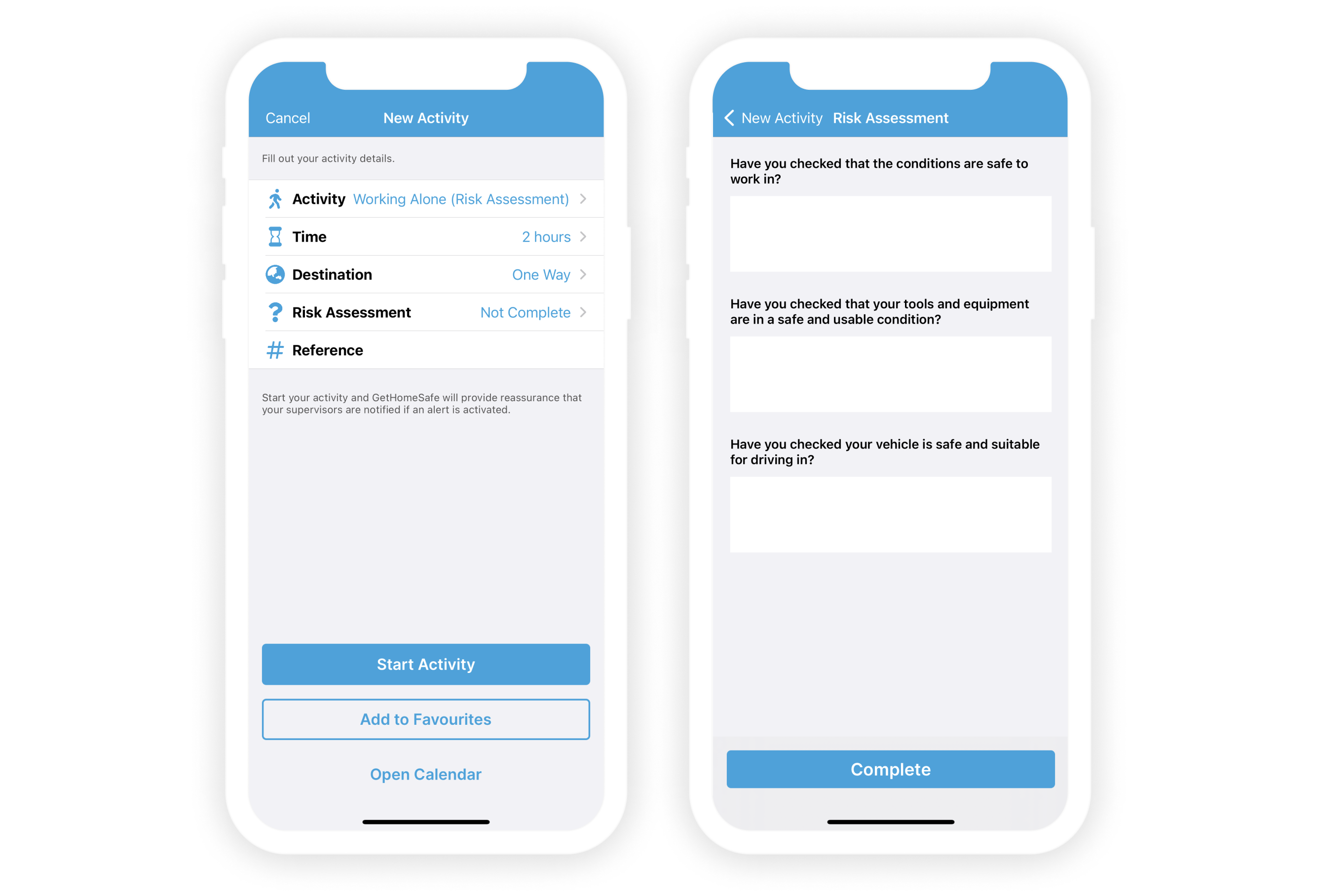 Get Home Safe activity risk assessment