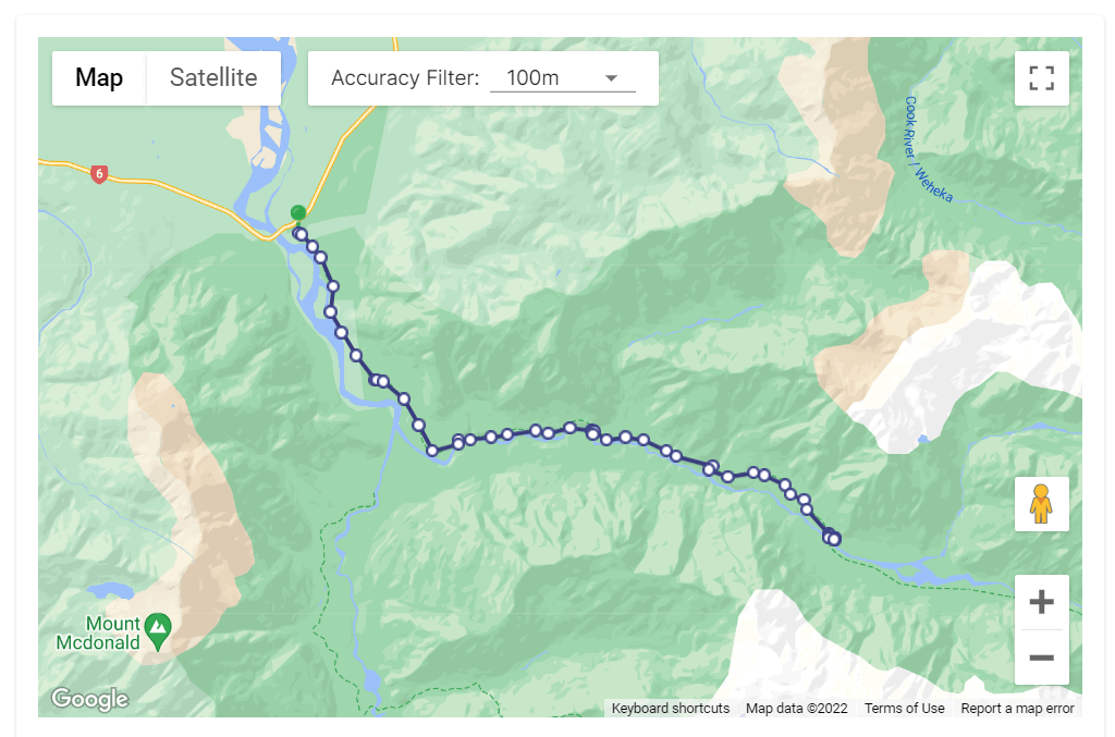 Google maps track near the cook river