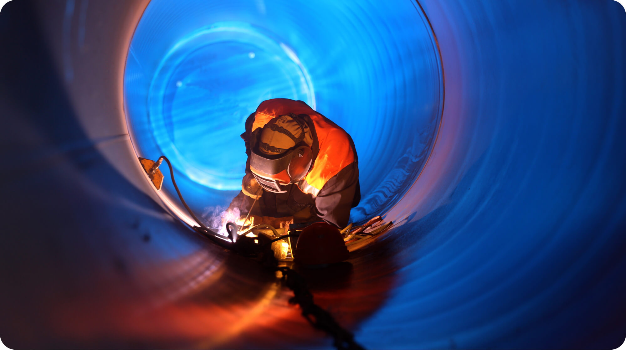 Environmental professional working alone welding in a confined space